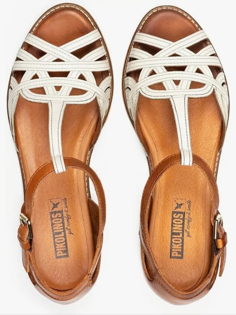 Pikolinos brown & white leather sandals / 39/8